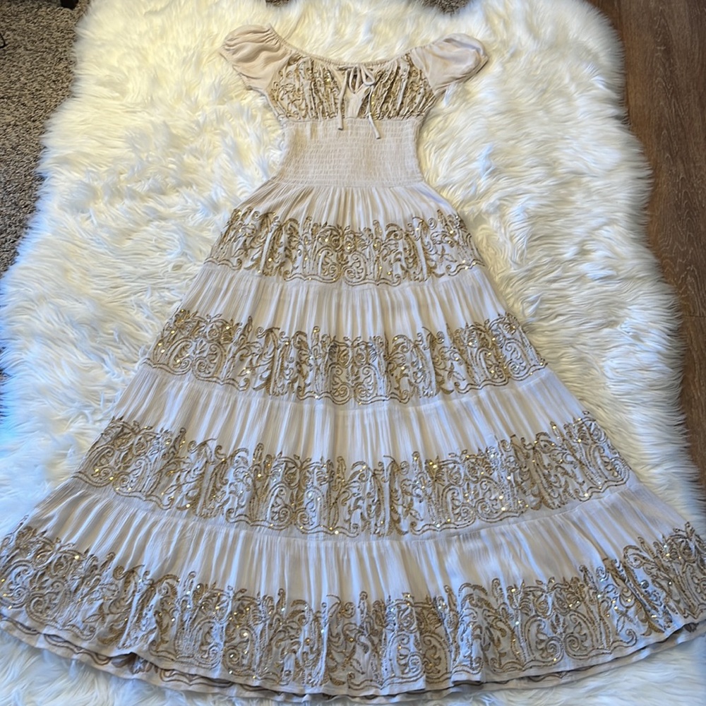 Boston Proper Bamboo Sequin Peasant Maxi Dress - Picture 4 of 15